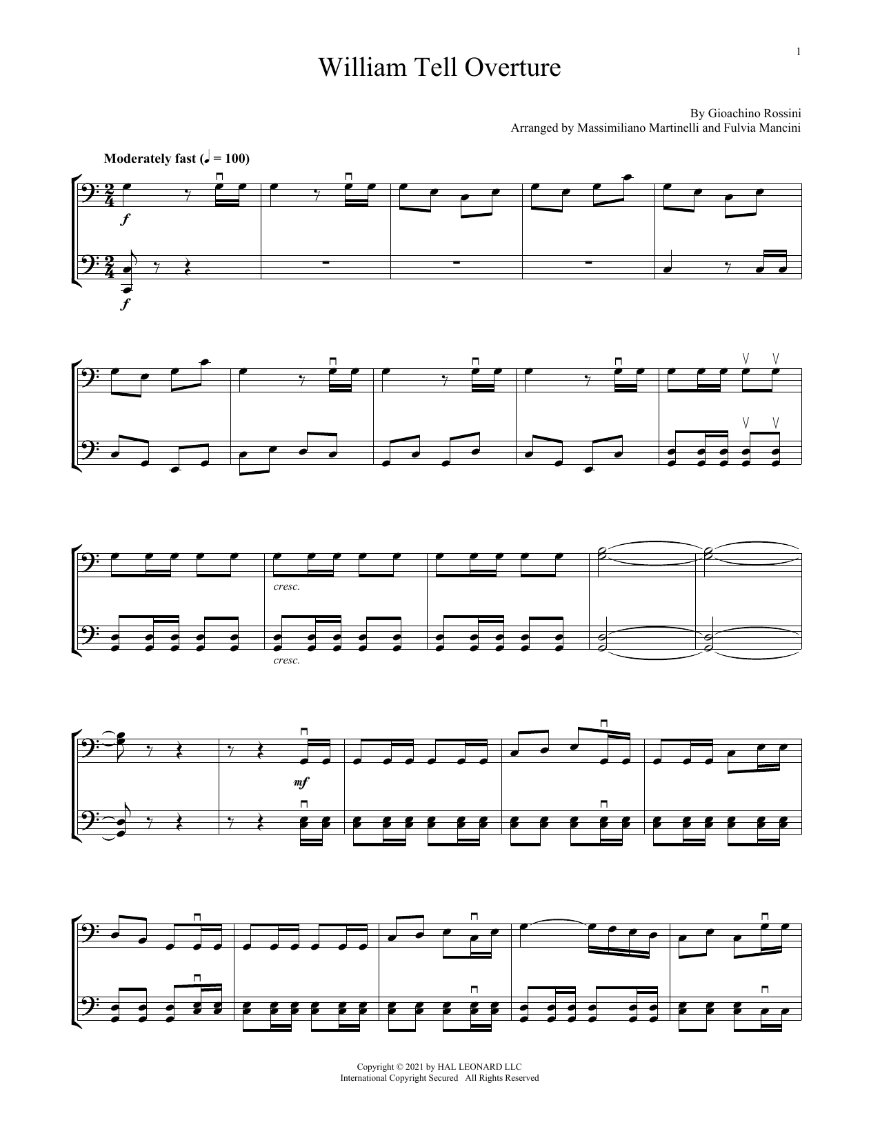 Download Mr & Mrs Cello William Tell Overture Sheet Music and learn how to play Cello Duet PDF digital score in minutes