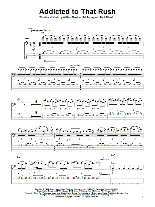 Download Mr. Big Addicted To That Rush Sheet Music and learn how to play Bass Guitar Tab PDF digital score in minutes