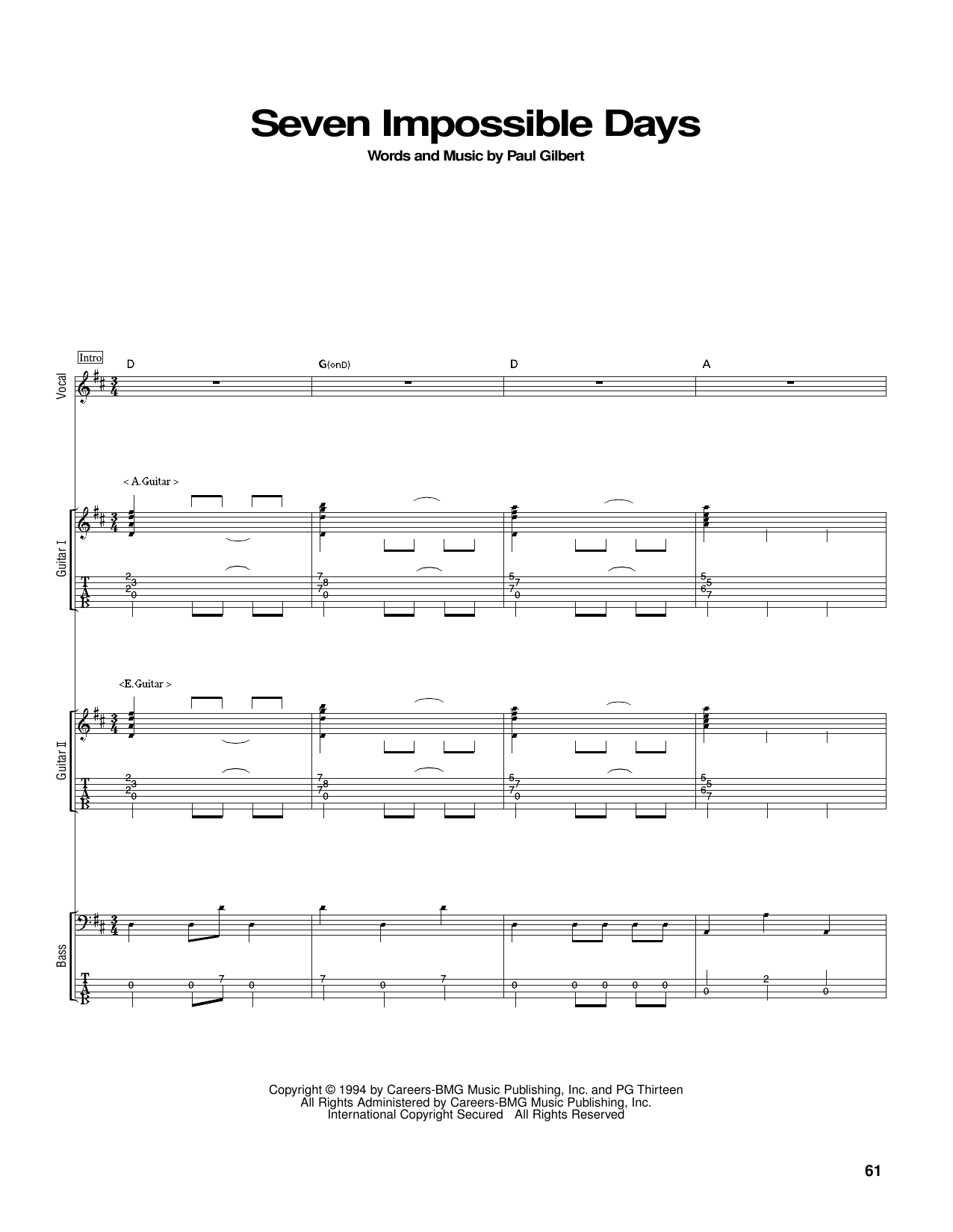 Download Mr. Big Seven Impossible Days Sheet Music and learn how to play Guitar Tab PDF digital score in minutes