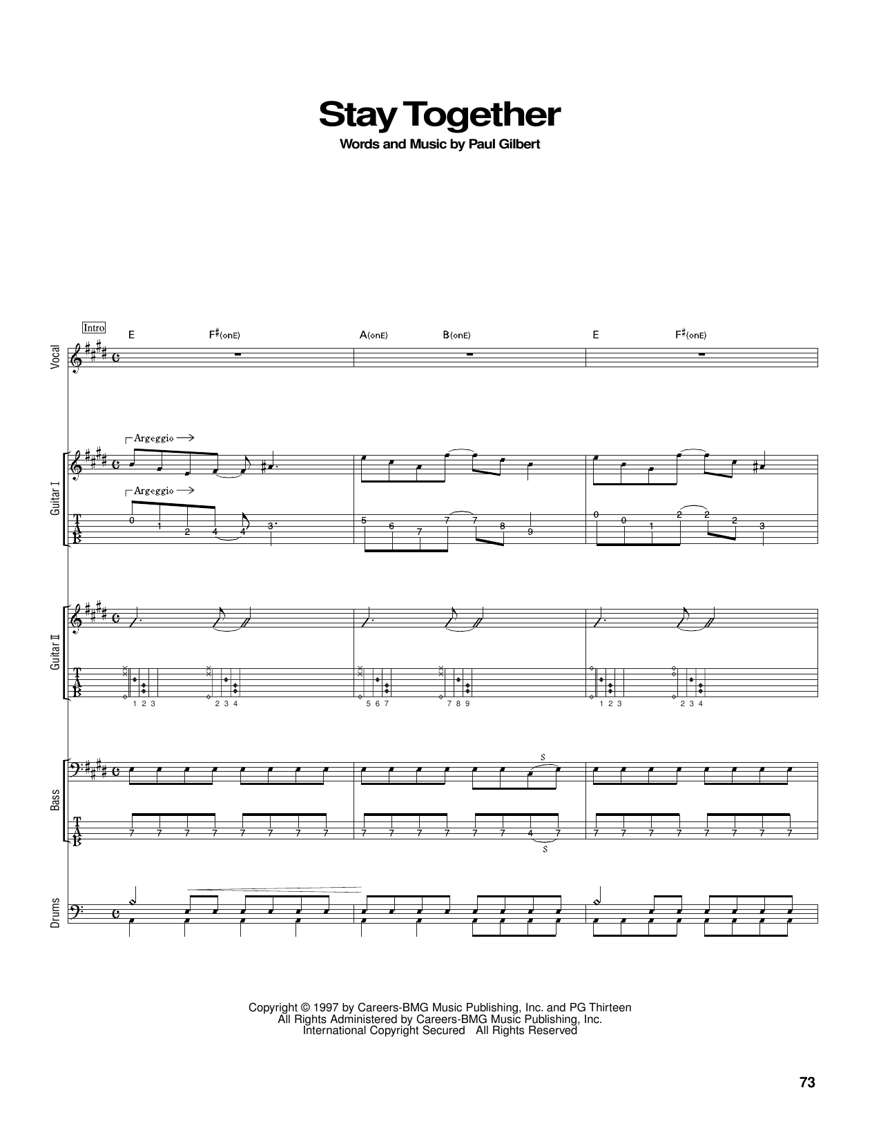 Download Mr. Big Stay Together Sheet Music and learn how to play Guitar Tab PDF digital score in minutes