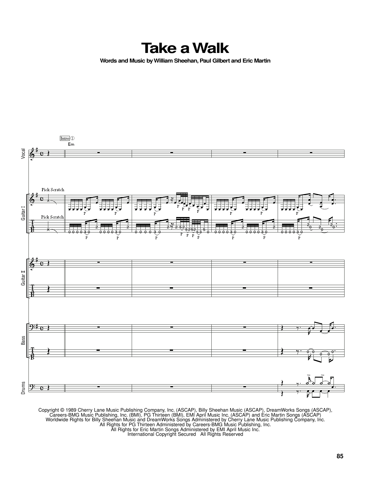 Download Mr. Big Take A Walk Sheet Music and learn how to play Guitar Tab PDF digital score in minutes