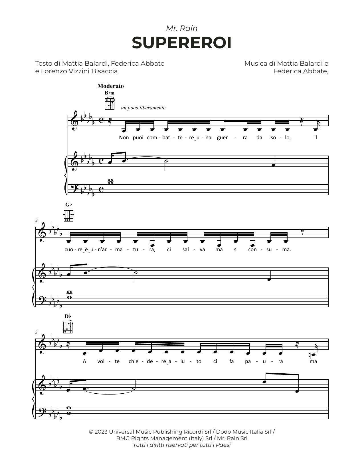 Download Mr.Rain SUPEREROI Sheet Music and learn how to play Piano, Vocal & Guitar Chords (Right-Hand Melody) PDF digital score in minutes
