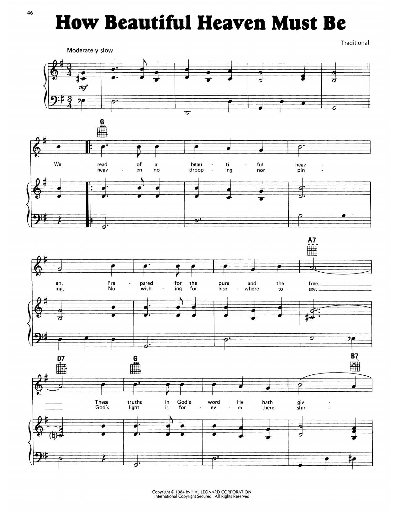 Download Mrs. A.S. Bridgewater How Beautiful Heaven Must Be Sheet Music and learn how to play Piano, Vocal & Guitar Chords (Right-Hand Melody) PDF digital score in minutes