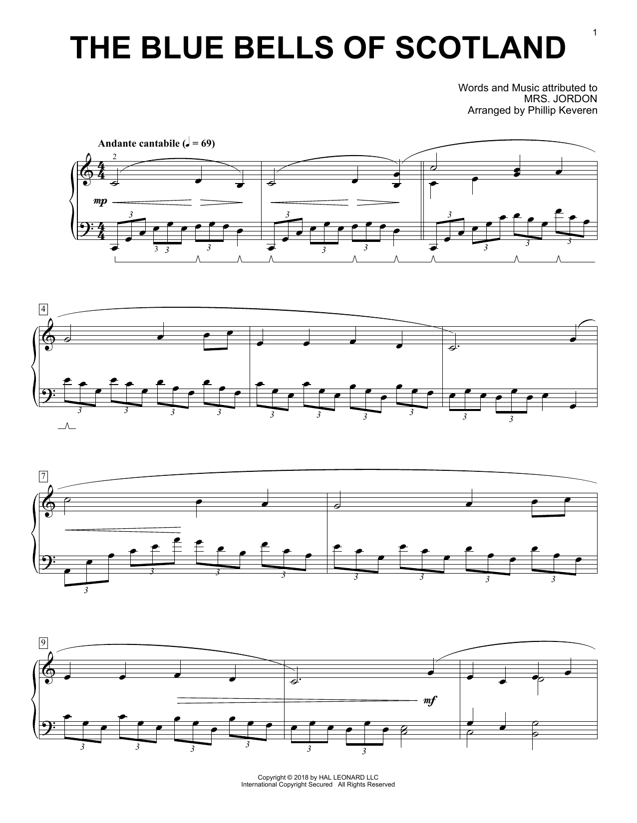 Download Mrs. Jordon, c. 1800 The Blue Bells Of Scotland [Classical version] (arr. Phillip Keveren) Sheet Music and learn how to play Piano Solo PDF digital score in minutes