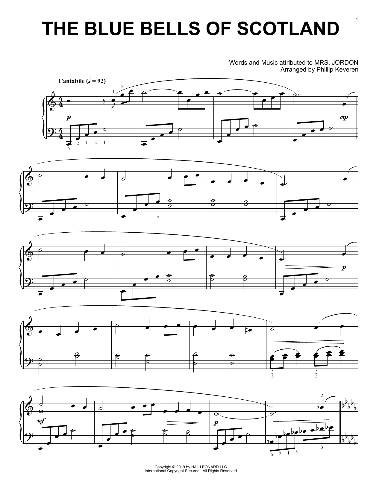 Download Mrs. Jordon The Blue Bells Of Scotland (arr. Phillip Keveren) Sheet Music and learn how to play Piano Solo PDF digital score in minutes