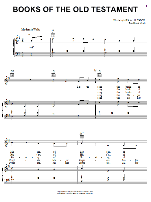 Download Mrs. W.I.M. Tabor Books Of The Old Testament Sheet Music and learn how to play Piano, Vocal & Guitar (Right-Hand Melody) PDF digital score in minutes