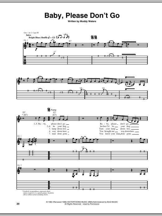 Download Muddy Waters Baby Please Don't Go Sheet Music and learn how to play Guitar Tab PDF digital score in minutes