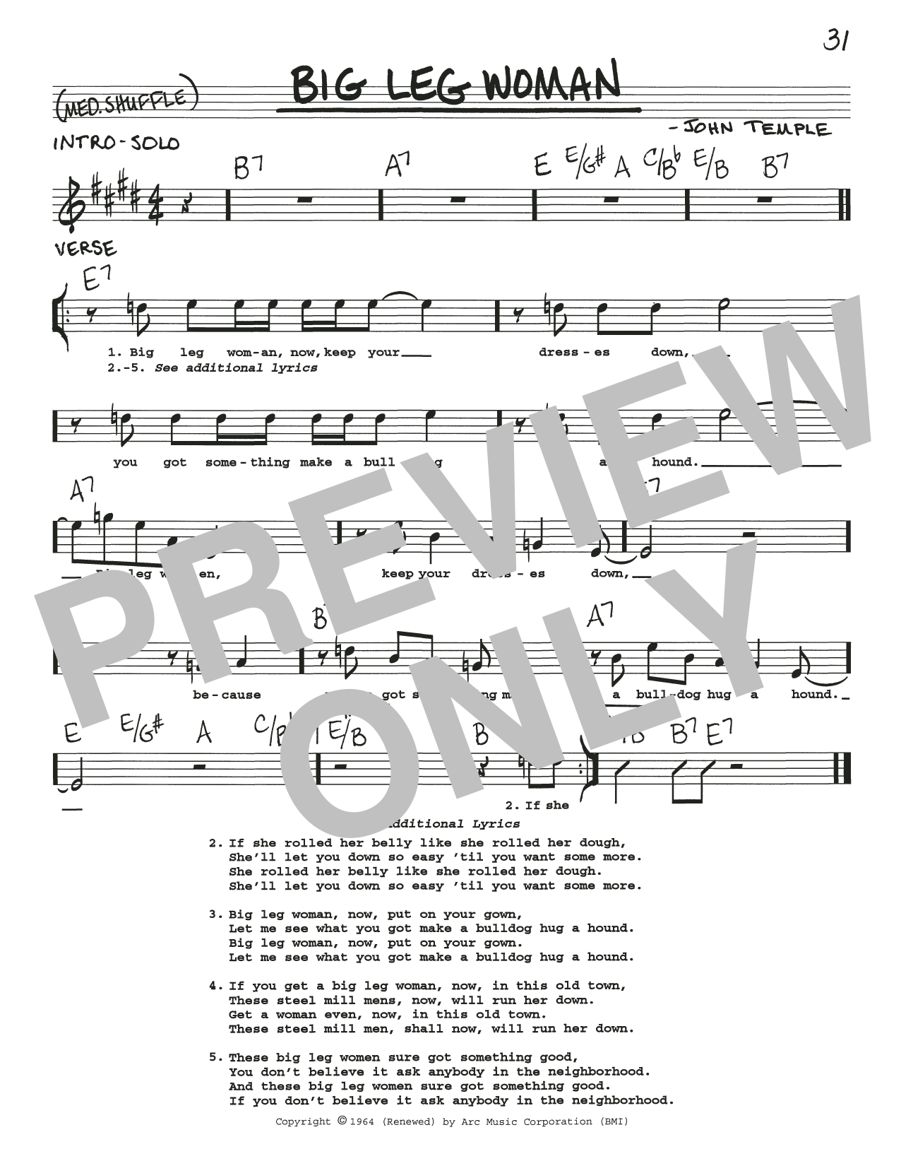 Download Muddy Waters Big Leg Woman Sheet Music and learn how to play Real Book – Melody, Lyrics & Chords PDF digital score in minutes