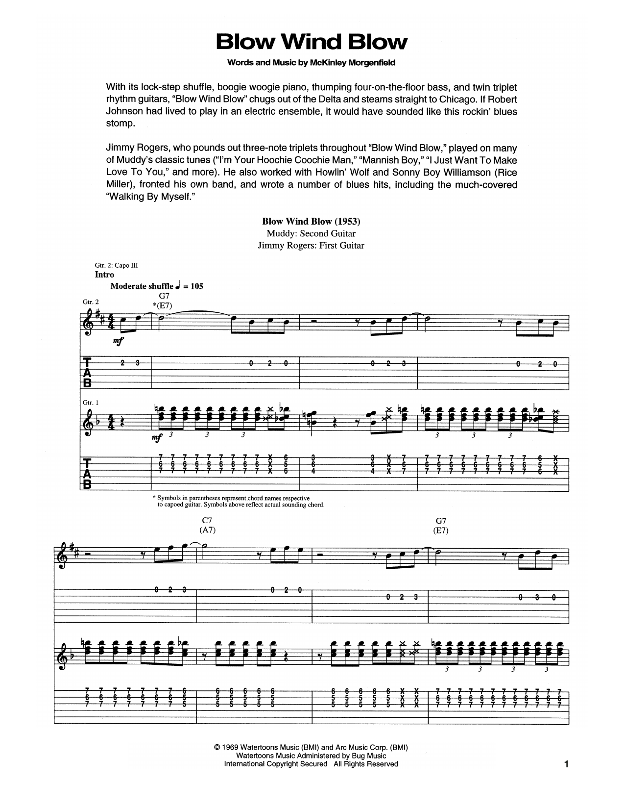 Download Muddy Waters Blow, Wind, Blow Sheet Music and learn how to play Guitar Tab PDF digital score in minutes