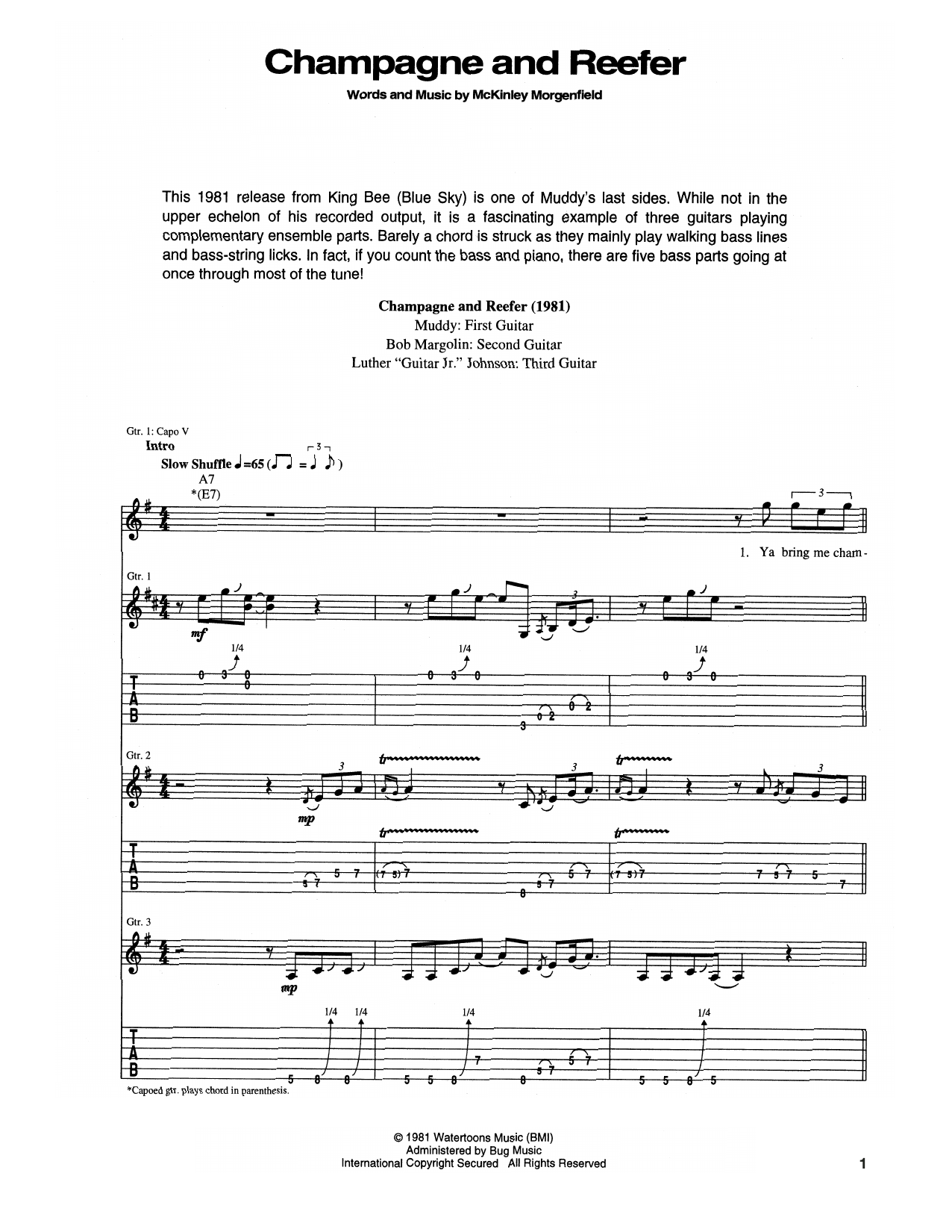 Download Muddy Waters Champagne And Reefer Sheet Music and learn how to play Guitar Tab PDF digital score in minutes