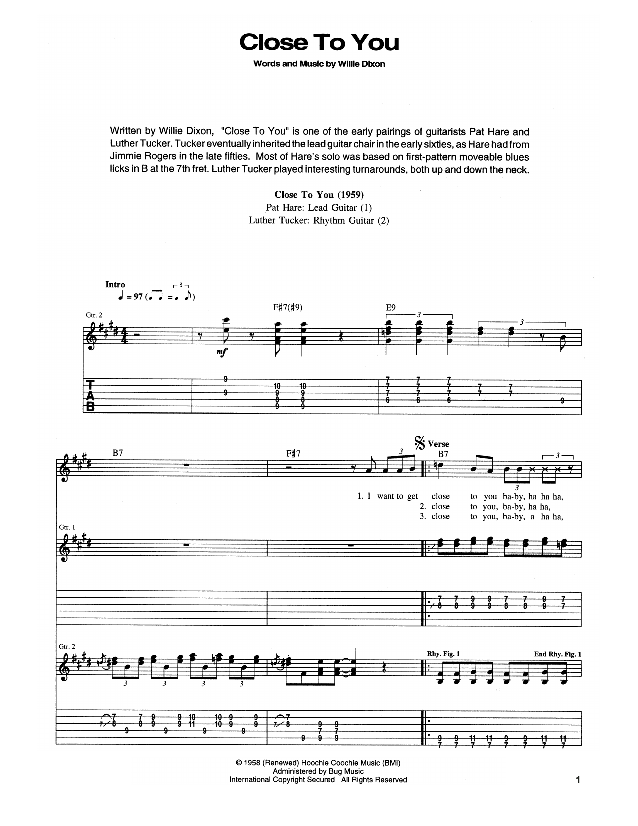 Download Muddy Waters Close To You (I Wanna Get) Sheet Music and learn how to play Guitar Tab PDF digital score in minutes