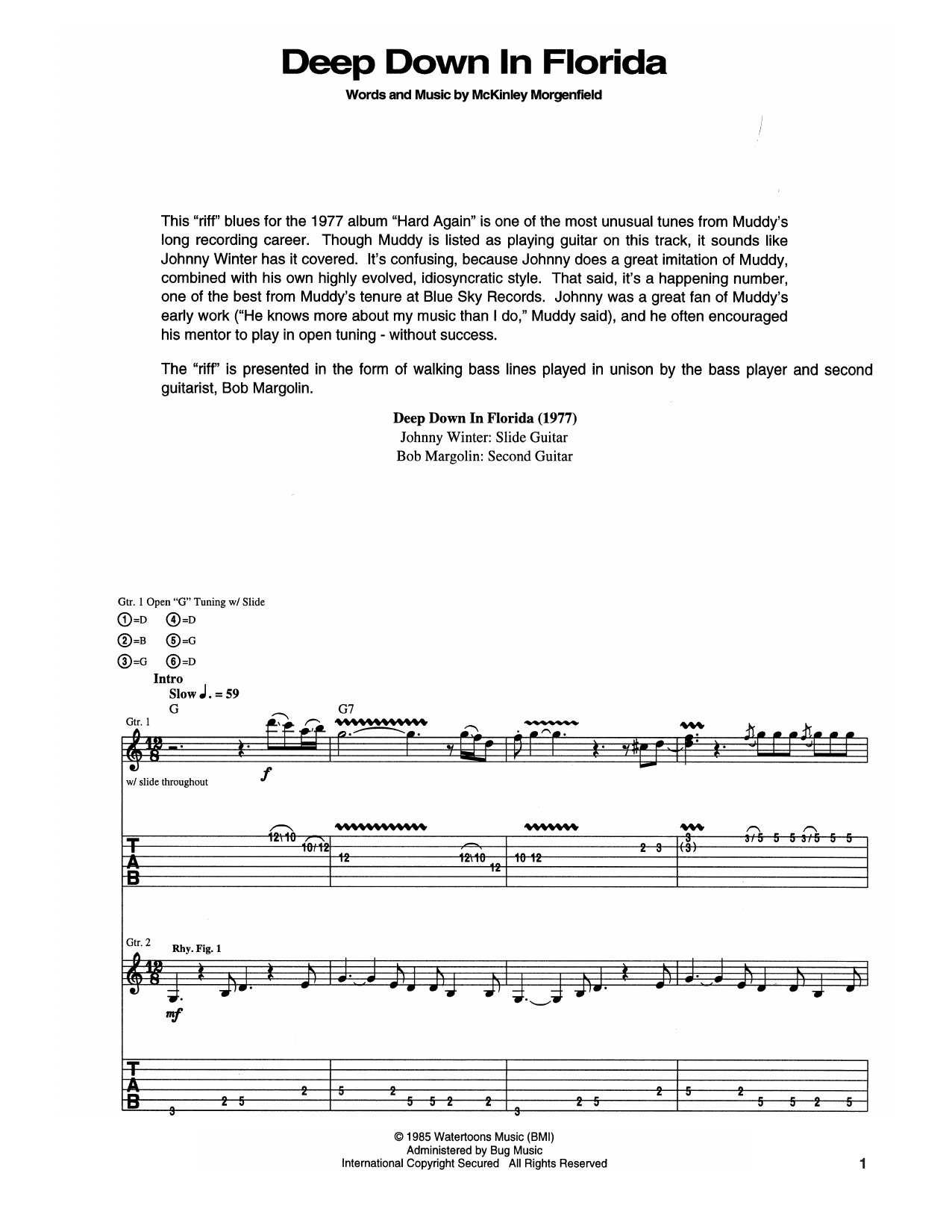 Download Muddy Waters Deep Down In Florida Sheet Music and learn how to play Real Book – Melody, Lyrics & Chords PDF digital score in minutes