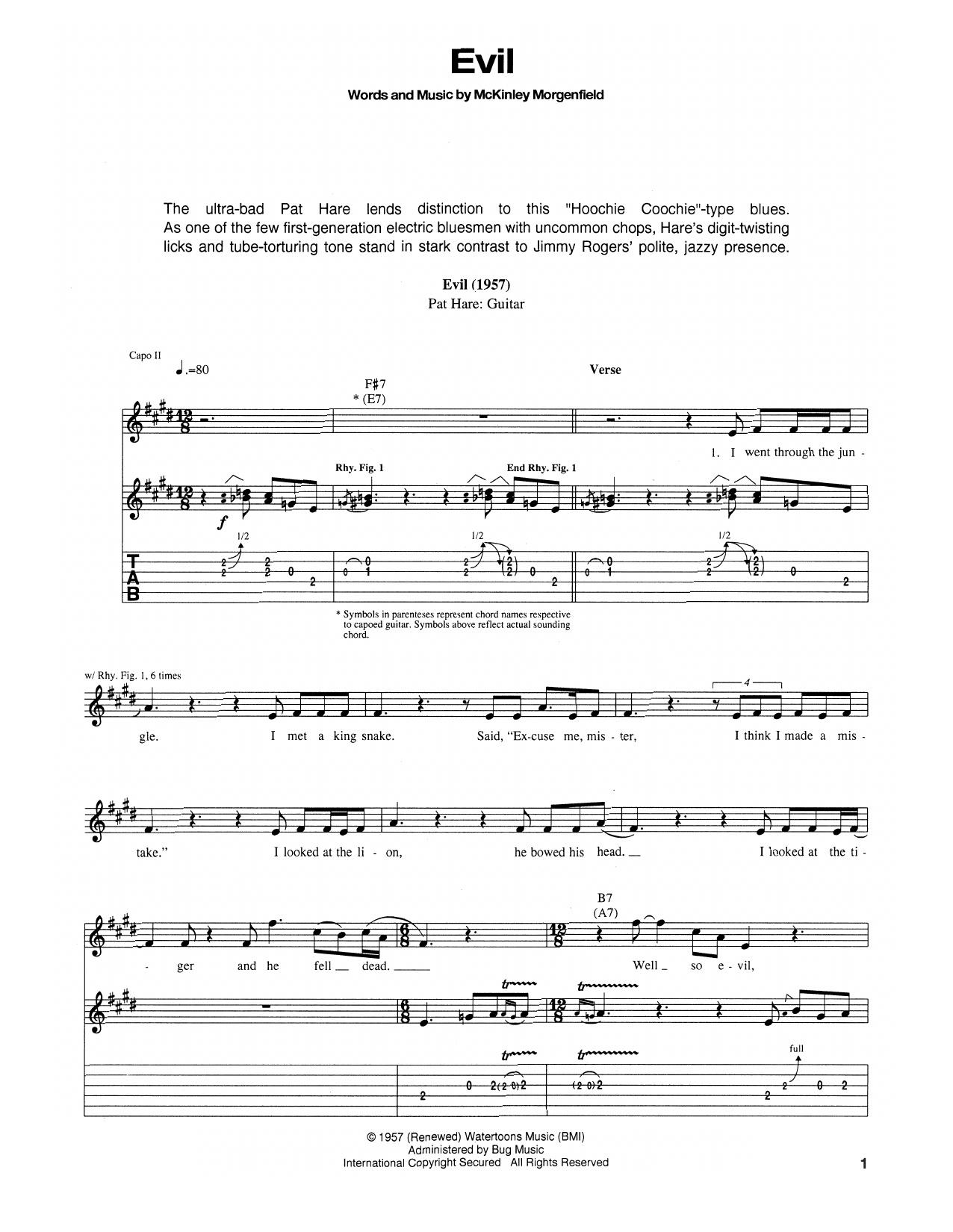 Download Muddy Waters Evil Sheet Music and learn how to play Real Book – Melody, Lyrics & Chords PDF digital score in minutes