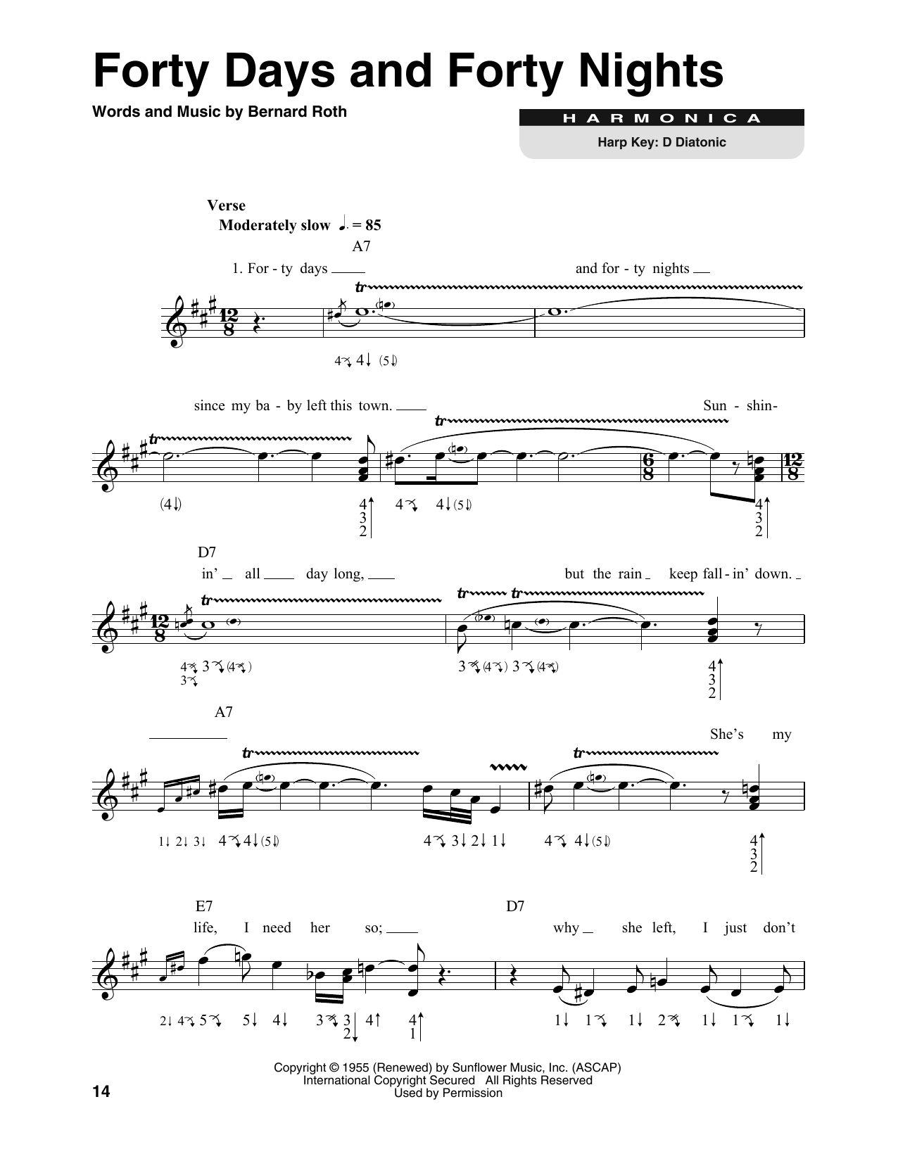 Download Muddy Waters Forty Days And Forty Nights Sheet Music and learn how to play Harmonica PDF digital score in minutes