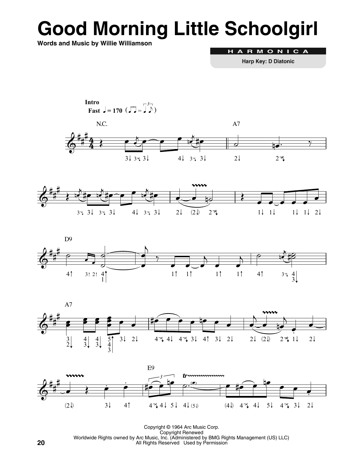 Download Muddy Waters Good Morning Little Schoolgirl Sheet Music and learn how to play Harmonica PDF digital score in minutes