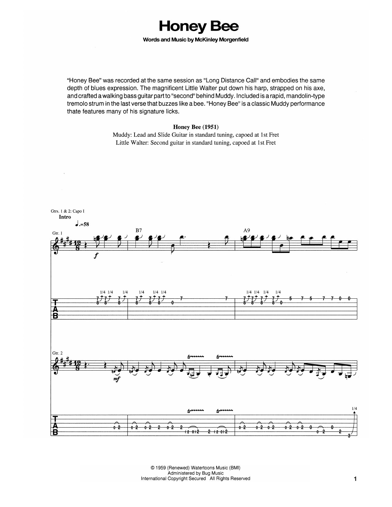 Download Muddy Waters Honey Bee Sheet Music and learn how to play Real Book – Melody, Lyrics & Chords PDF digital score in minutes