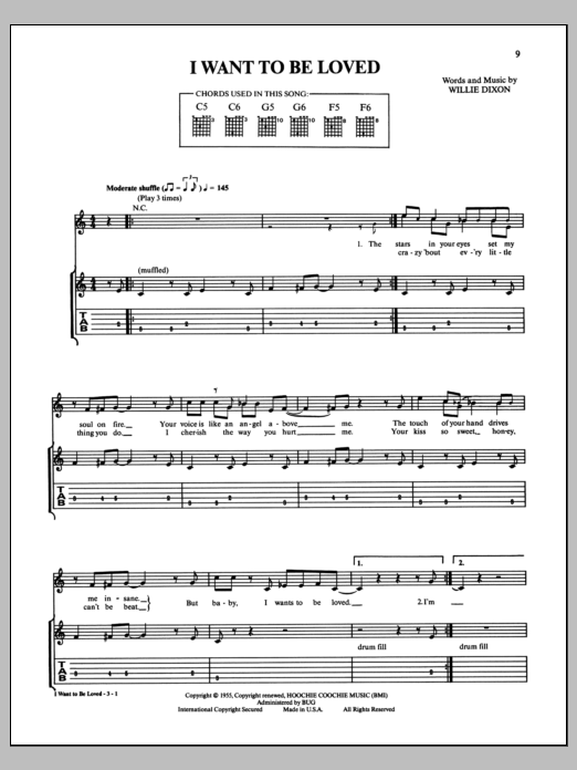 Download Muddy Waters I Want To Be Loved Sheet Music and learn how to play Guitar Tab PDF digital score in minutes