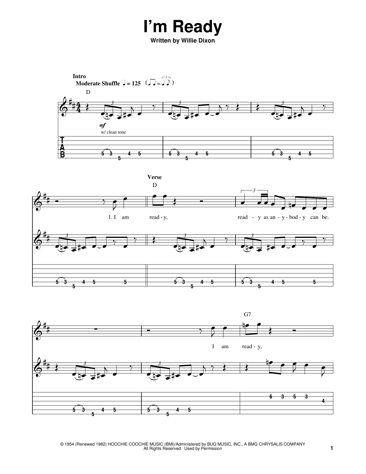 Download Muddy Waters I'm Ready Sheet Music and learn how to play Guitar Tab PDF digital score in minutes