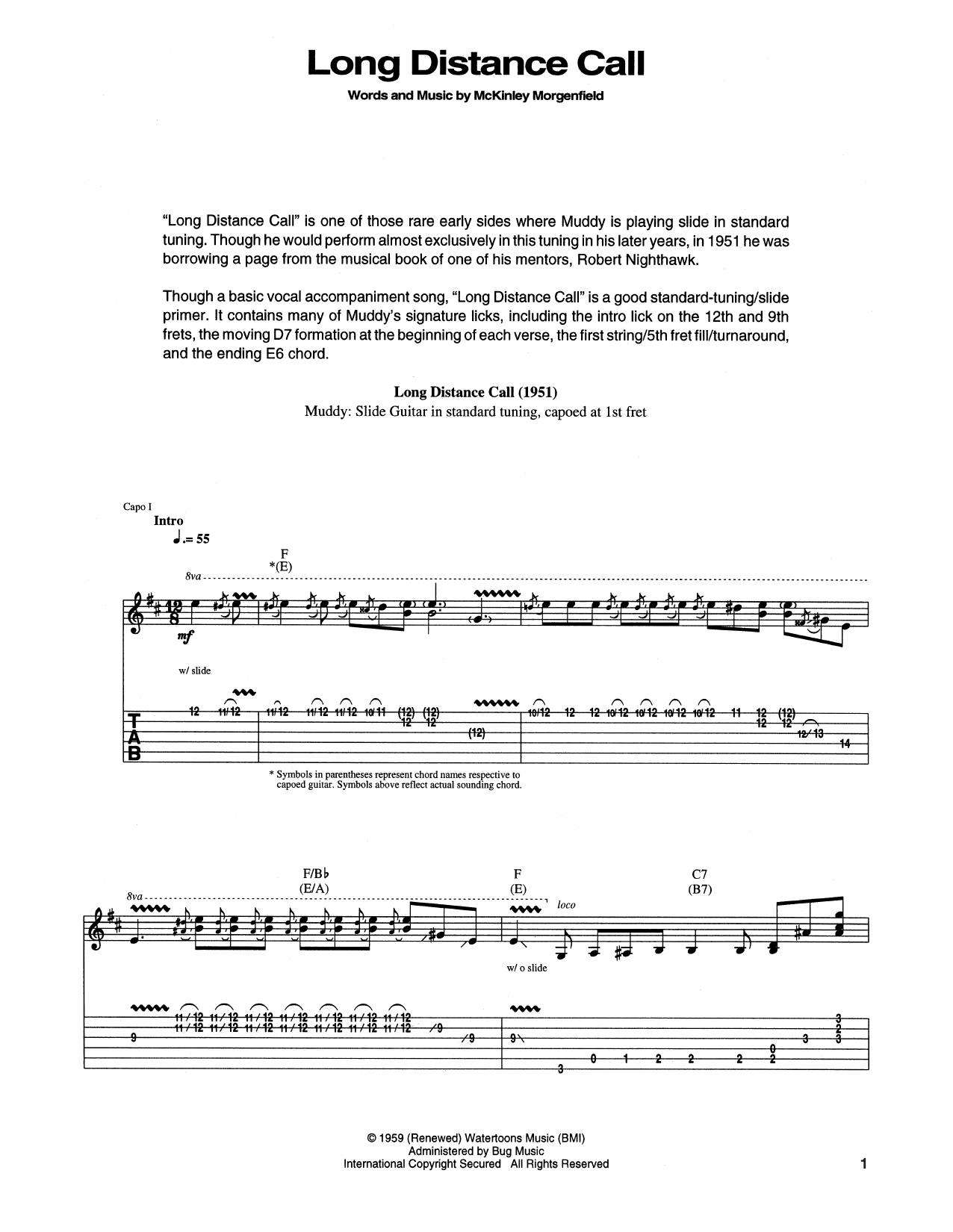 Download Muddy Waters Long Distance Call Sheet Music and learn how to play Real Book – Melody, Lyrics & Chords PDF digital score in minutes