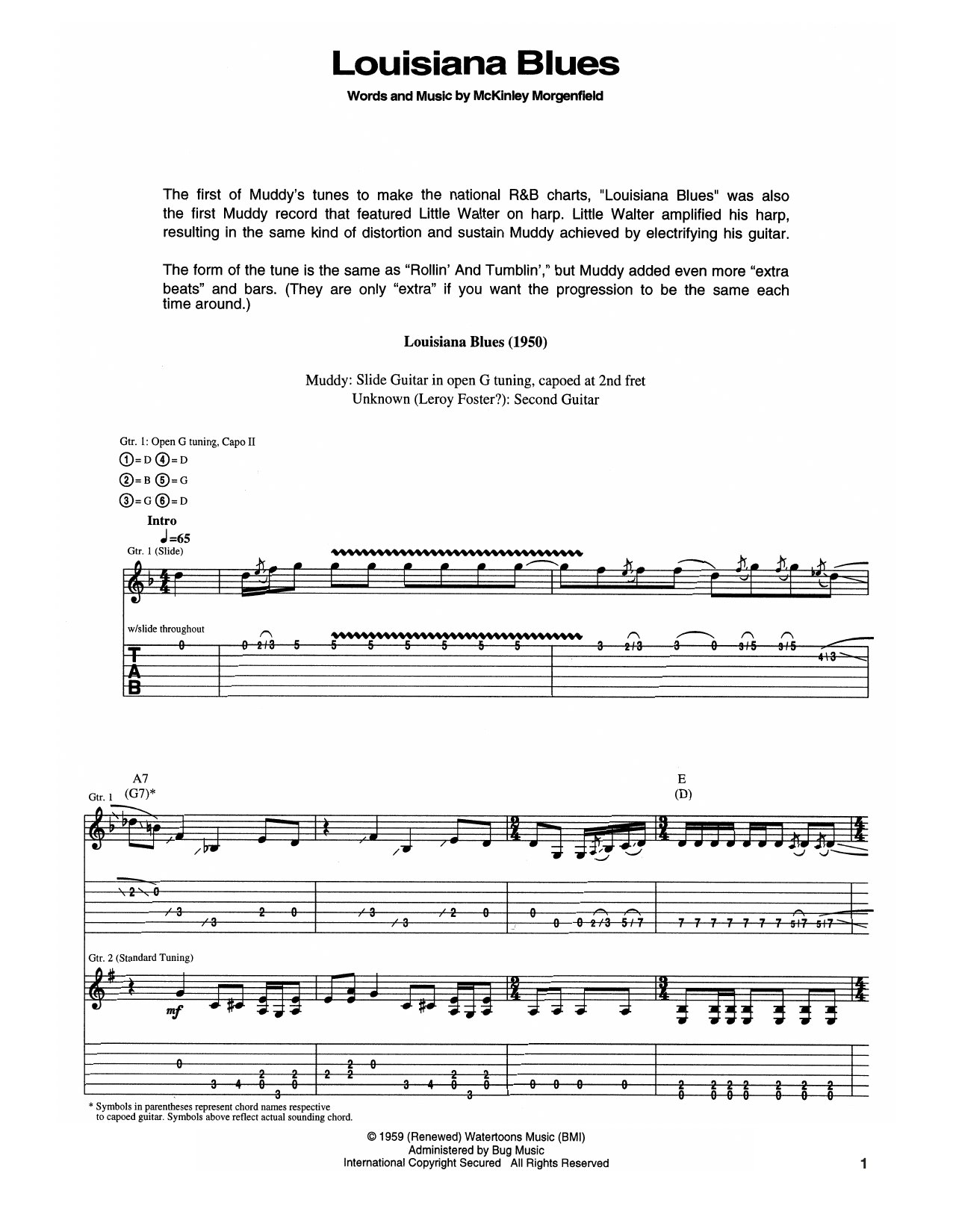 Download Muddy Waters Louisiana Blues Sheet Music and learn how to play Guitar Tab PDF digital score in minutes