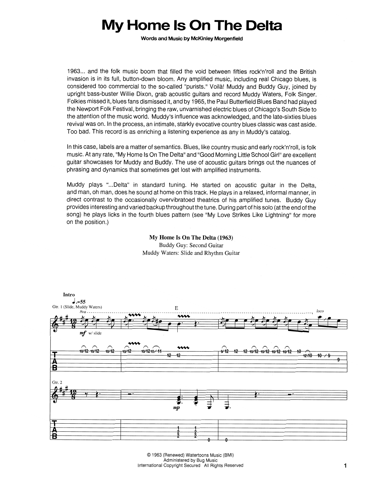 Download Muddy Waters My Home Is On The Delta Sheet Music and learn how to play Guitar Tab PDF digital score in minutes