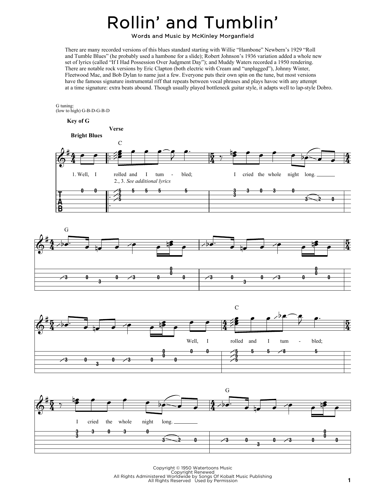 Download Muddy Waters Rollin' And Tumblin' (arr. Fred Sokolow) Sheet Music and learn how to play Dobro PDF digital score in minutes