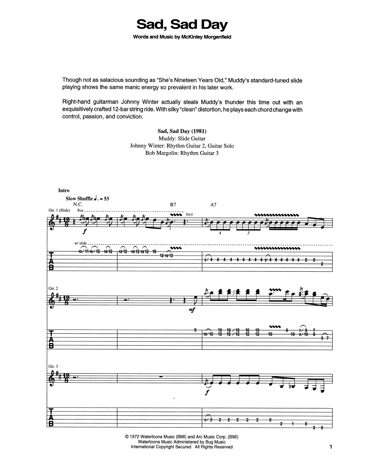 Download Muddy Waters Sad, Sad Day Sheet Music and learn how to play Guitar Tab PDF digital score in minutes