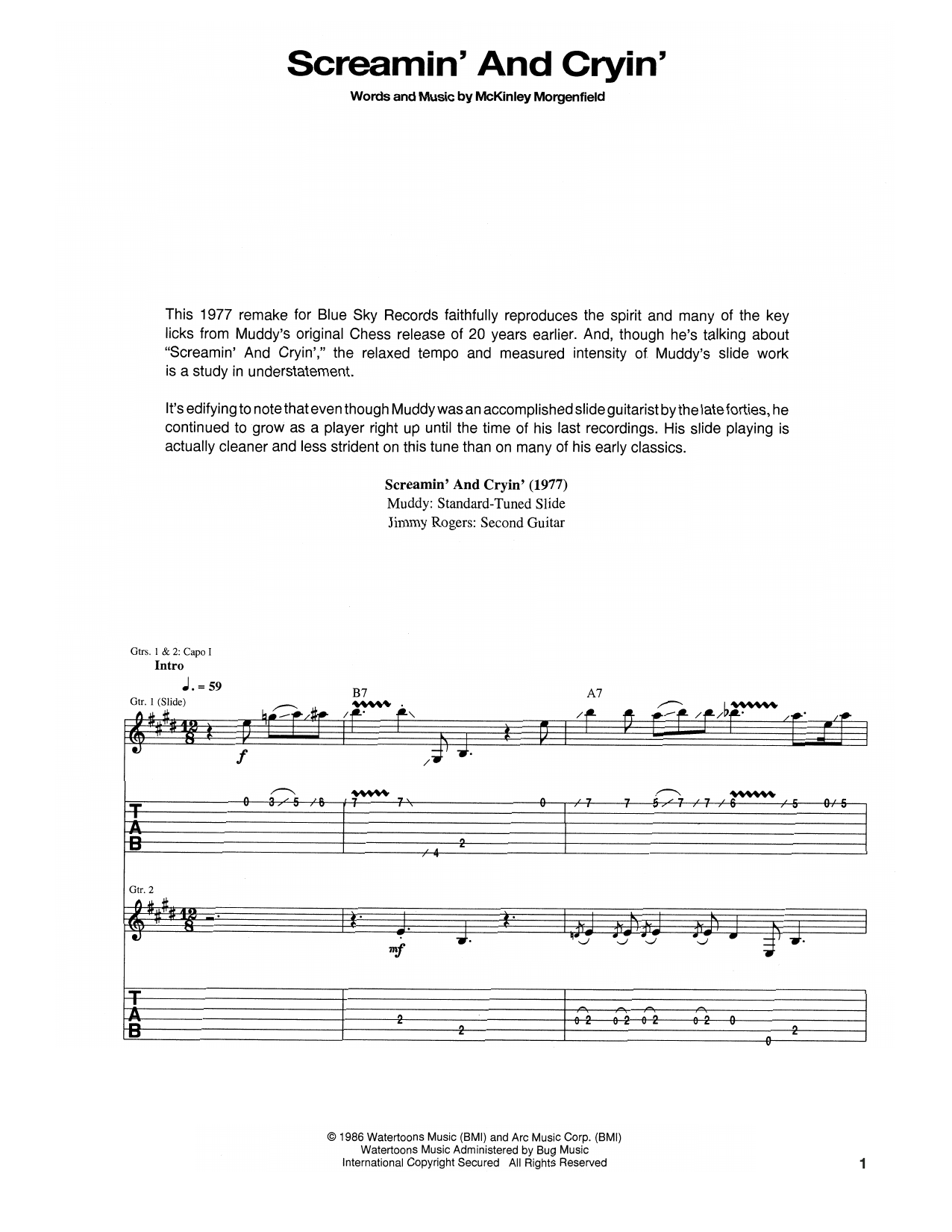 Download Muddy Waters Screamin' And Cryin' Sheet Music and learn how to play Real Book – Melody, Lyrics & Chords PDF digital score in minutes