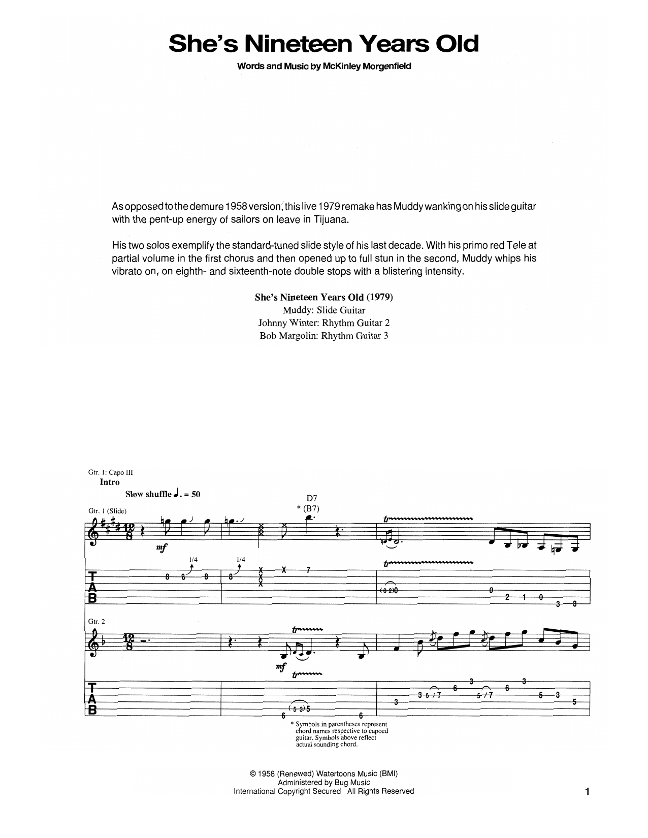 Download Muddy Waters She's Nineteen Years Old Sheet Music and learn how to play Guitar Tab PDF digital score in minutes