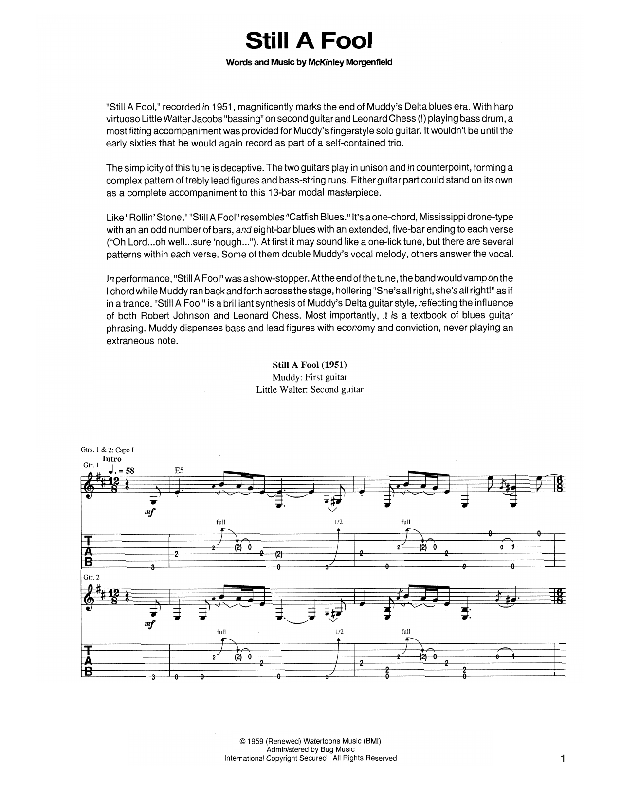 Download Muddy Waters Still A Fool Sheet Music and learn how to play Guitar Tab PDF digital score in minutes