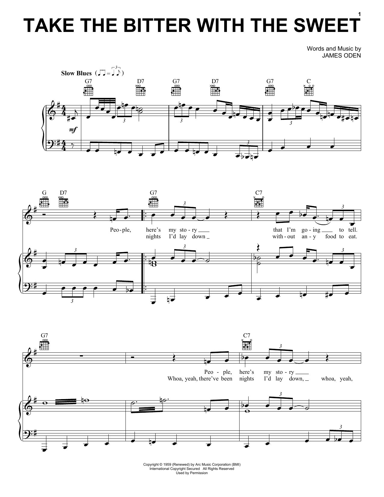 Download Muddy Waters Take The Bitter With The Sweet Sheet Music and learn how to play Piano, Vocal & Guitar (Right-Hand Melody) PDF digital score in minutes