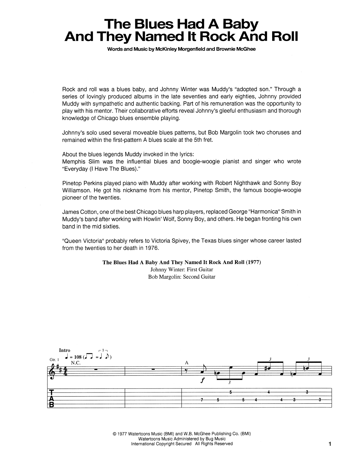 Download Muddy Waters The Blues Had A Baby And They Named It Rock And Roll Sheet Music and learn how to play Guitar Tab PDF digital score in minutes