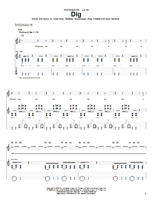 Download Mudvayne Dig Sheet Music and learn how to play Bass Guitar Tab PDF digital score in minutes