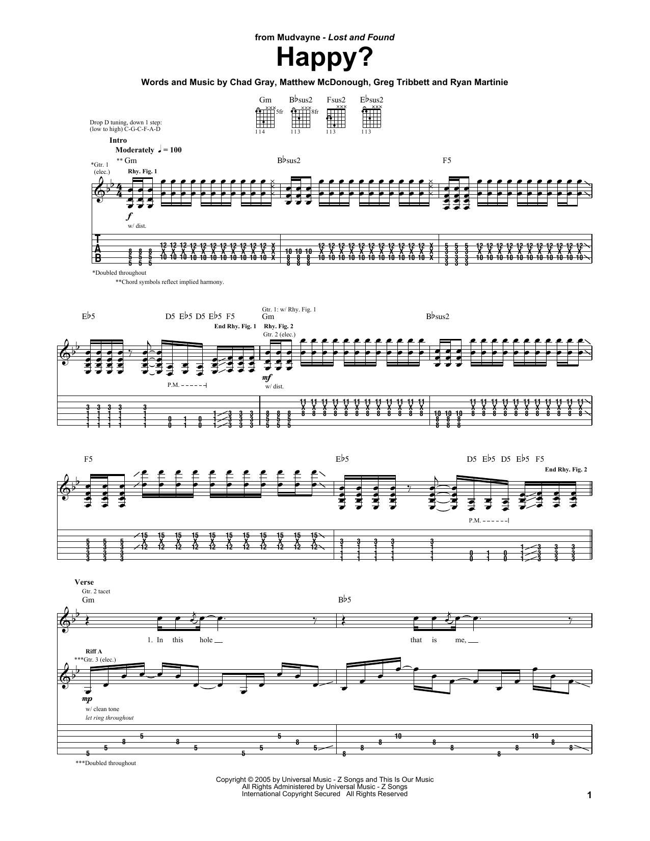 Download Mudvayne Happy? Sheet Music and learn how to play Bass Guitar Tab PDF digital score in minutes