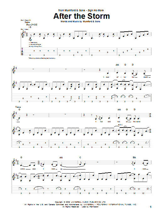 Download Mumford & Sons After The Storm Sheet Music and learn how to play Piano, Vocal & Guitar (Right-Hand Melody) PDF digital score in minutes