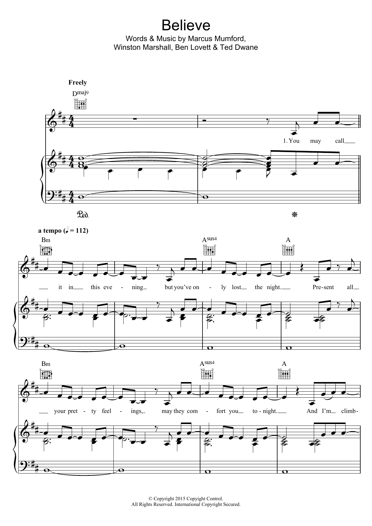 Download Mumford & Sons Believe Sheet Music and learn how to play Piano, Vocal & Guitar (Right-Hand Melody) PDF digital score in minutes