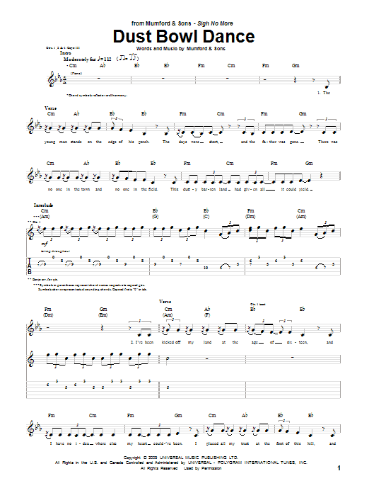 Download Mumford & Sons Dust Bowl Dance Sheet Music and learn how to play Piano, Vocal & Guitar (Right-Hand Melody) PDF digital score in minutes