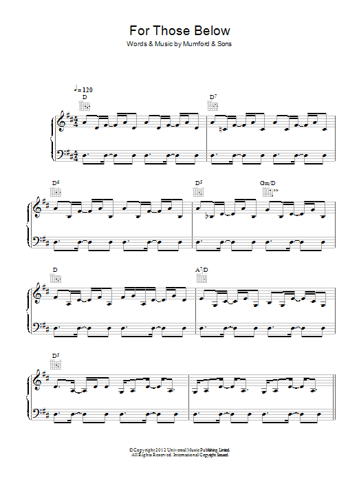 Download Mumford & Sons For Those Below Sheet Music and learn how to play Piano, Vocal & Guitar (Right-Hand Melody) PDF digital score in minutes