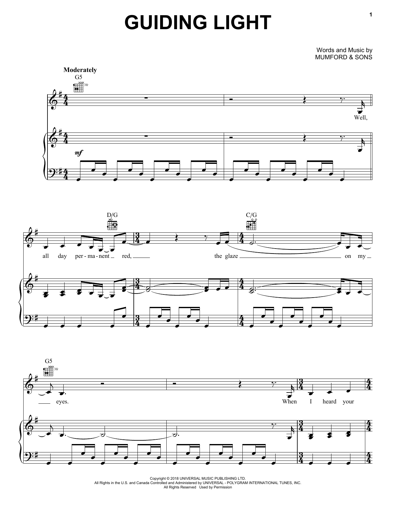 Download Mumford & Sons Guiding Light Sheet Music and learn how to play Easy Guitar Tab PDF digital score in minutes