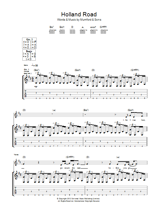 Download Mumford & Sons Holland Road Sheet Music and learn how to play Piano, Vocal & Guitar (Right-Hand Melody) PDF digital score in minutes