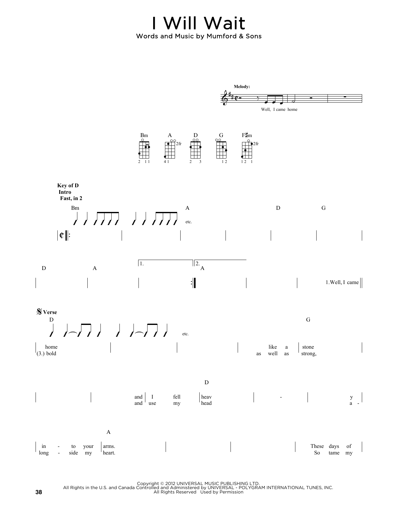 Download Mumford & Sons I Will Wait (arr. Fred Sokolow) Sheet Music and learn how to play Mandolin PDF digital score in minutes