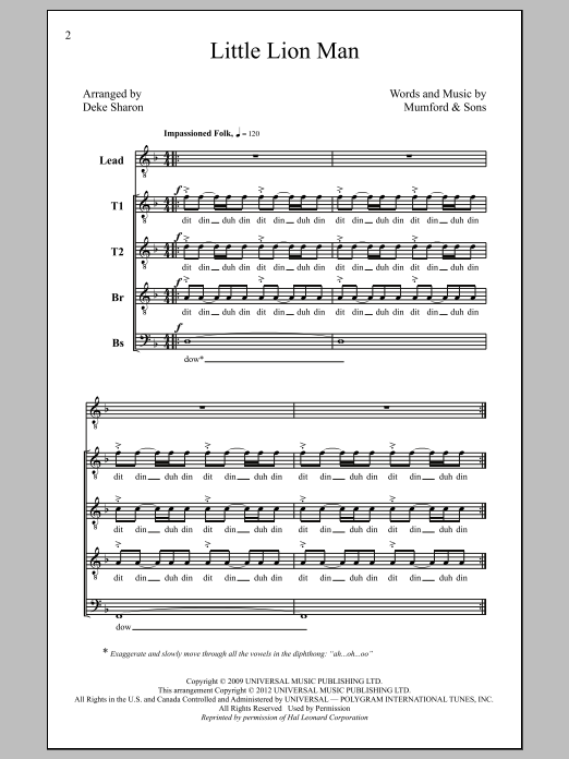Download Mumford & Sons Little Lion Man (arr. Deke Sharon) Sheet Music and learn how to play TTBB PDF digital score in minutes