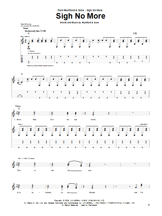 Download Mumford & Sons Sigh No More Sheet Music and learn how to play Piano, Vocal & Guitar (Right-Hand Melody) PDF digital score in minutes