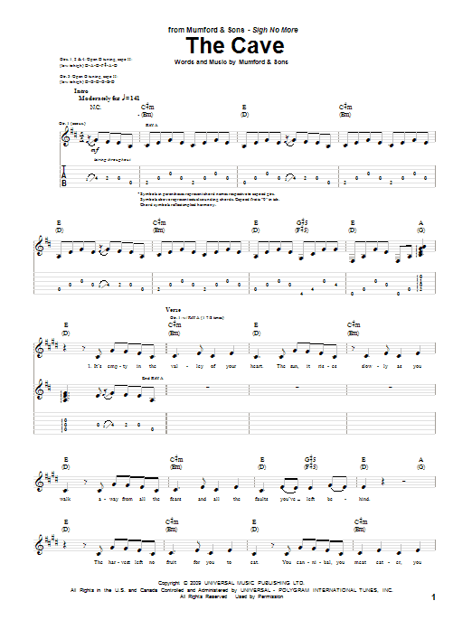 Download Mumford & Sons The Cave Sheet Music and learn how to play Melody Line, Lyrics & Chords PDF digital score in minutes