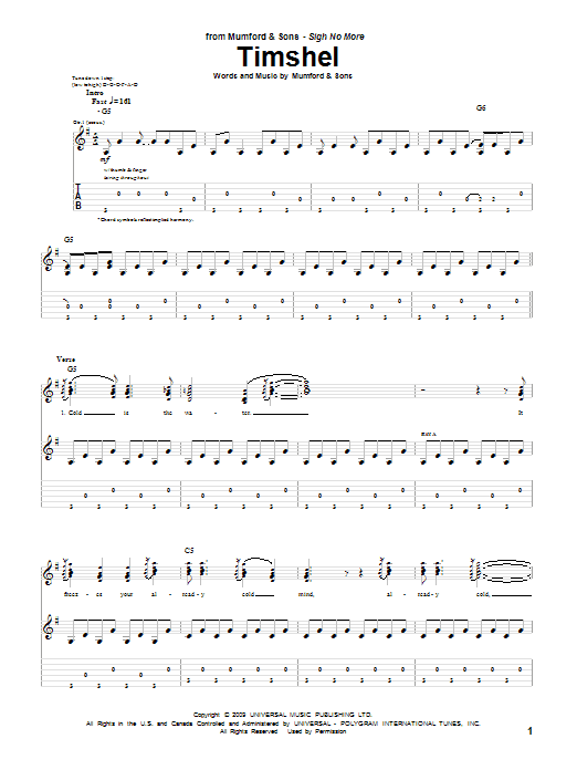 Download Mumford & Sons Timshel Sheet Music and learn how to play Piano, Vocal & Guitar (Right-Hand Melody) PDF digital score in minutes