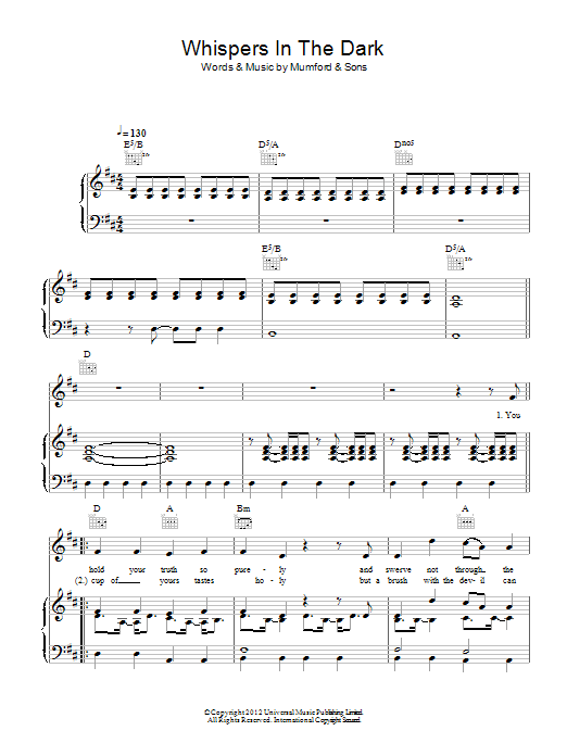 Download Mumford & Sons Whispers In The Dark Sheet Music and learn how to play Guitar Tab PDF digital score in minutes