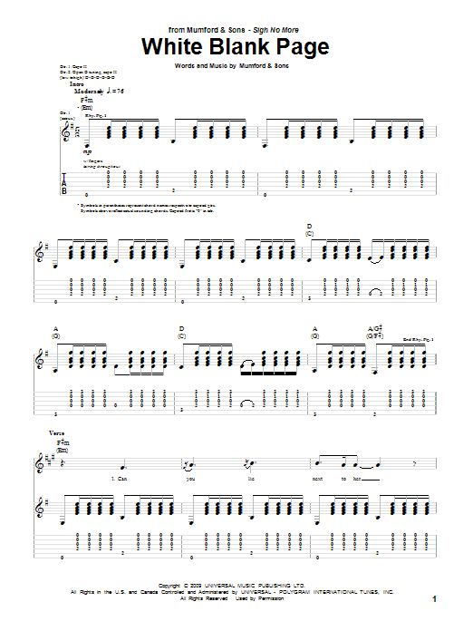 Download Mumford & Sons White Blank Page Sheet Music and learn how to play Piano, Vocal & Guitar (Right-Hand Melody) PDF digital score in minutes