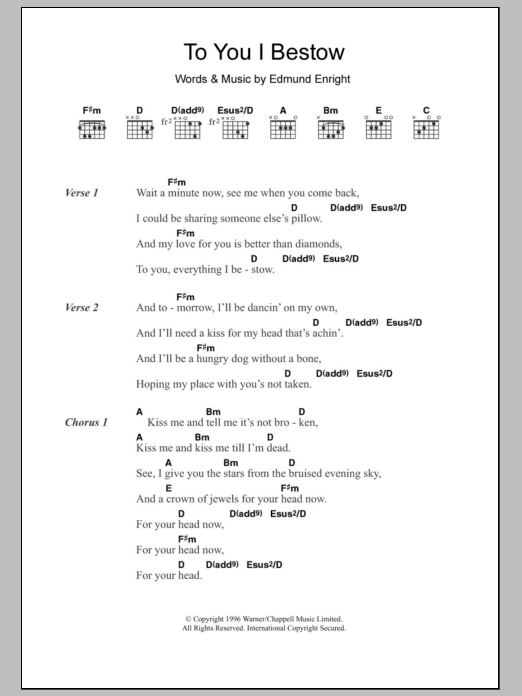 Download Mundy To You I Bestow Sheet Music and learn how to play Lyrics & Chords PDF digital score in minutes