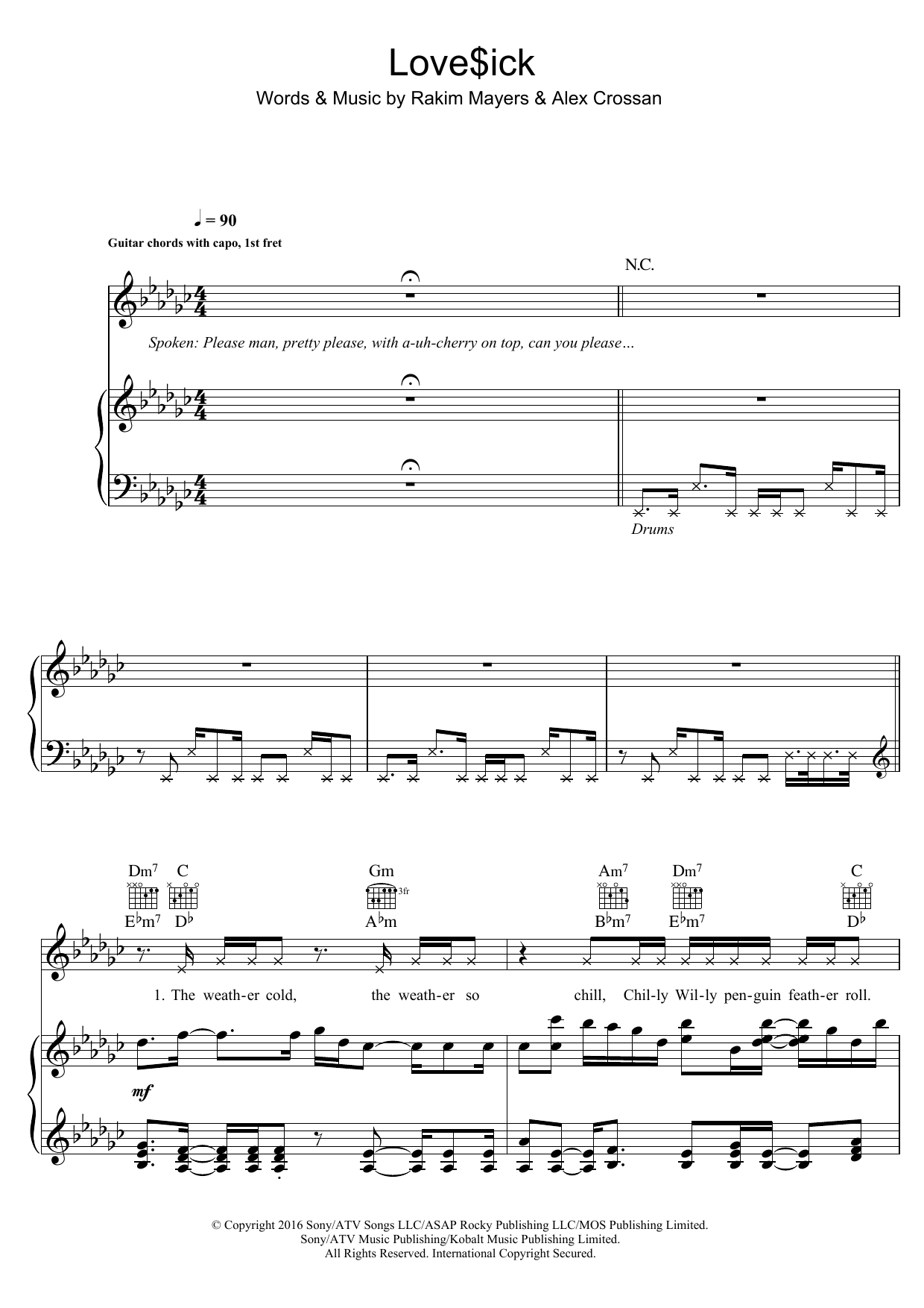 Download Mura Masa Love$ick (feat. A$AP Rocky) Sheet Music and learn how to play Piano, Vocal & Guitar (Right-Hand Melody) PDF digital score in minutes