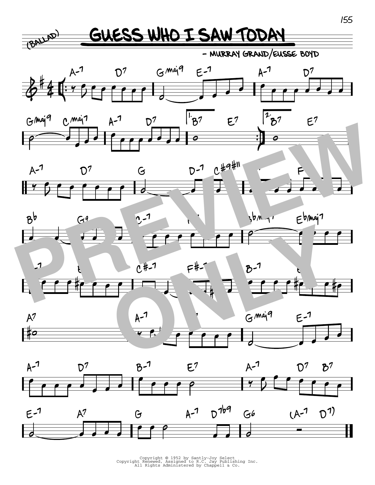 Download Murray Gr Guess Who I Saw Today Sheet Music and learn how to play Real Book – Melody & Chords PDF digital score in minutes